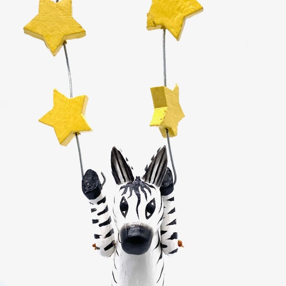 Hand Carved Wooden Zebra Halo Ornament - Picture 1 of 3